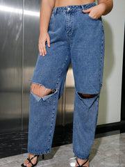 Ripped Wide Leg Denim Pants Women's Plus Y2K Style Jeans