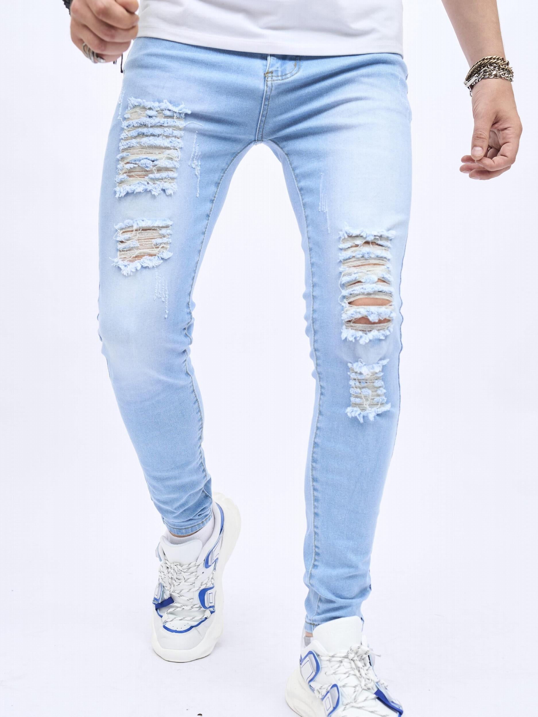 Distressed Knee Ripped Slim Fit Jeans