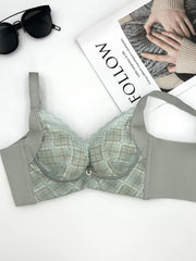 Plaid Lace Push Up Bra Breathable Intimates Women's Lingerie