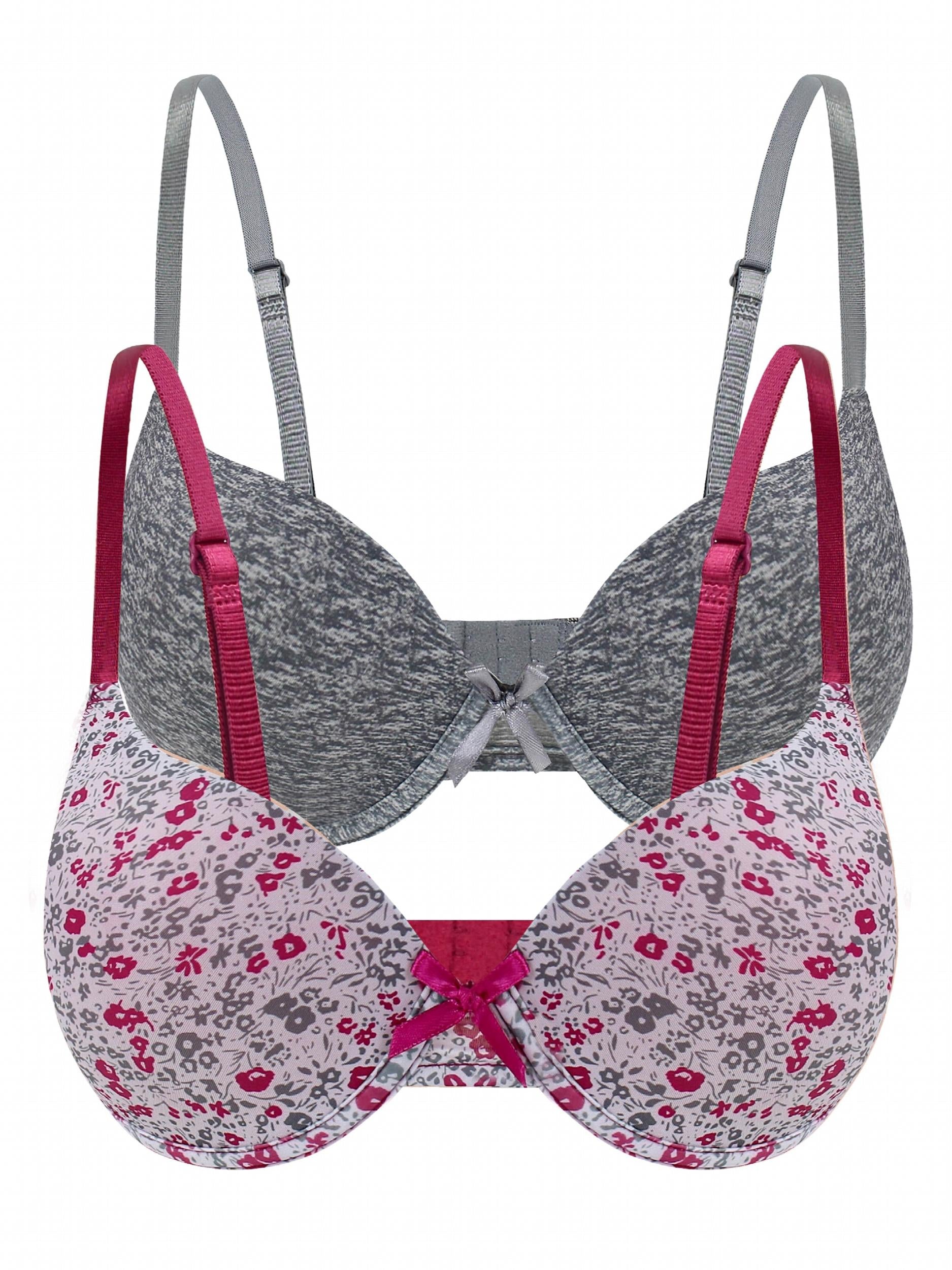 2pcs Floral & Solid Push Up Bras Comfy & Breathable Women's Lingerie