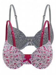 2pcs Floral & Solid Push Up Bras Comfy & Breathable Women's Lingerie