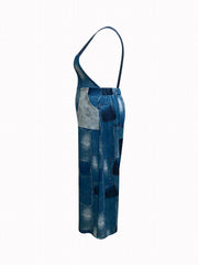 Women's Plus Denim Print Square Neck Wide Leg Jumpsuit