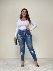 Y2K Jeans Women's Plus Butterfly Print Washed Skinny Jeans