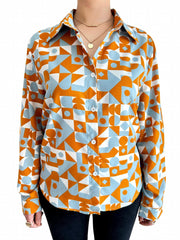 Geometric Print Plus Size Blouse Women's Long Sleeve Shirt