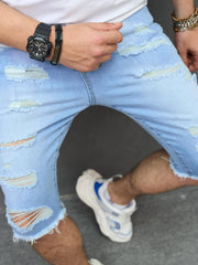 Men's Ripped Denim Shorts Casual Street Style Distressed Stretch Denim