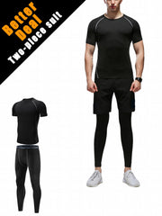 Men's Compression Athletic Tracksuit Short Sleeve Jersey And Leggings