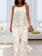 Rabbit Print Cami Top & Wide Leg Pants Pajama Set