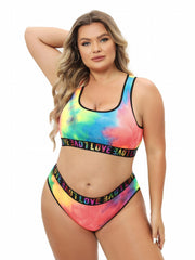 Tie Dye Letter Tape Tank Bra & Underwear Set
