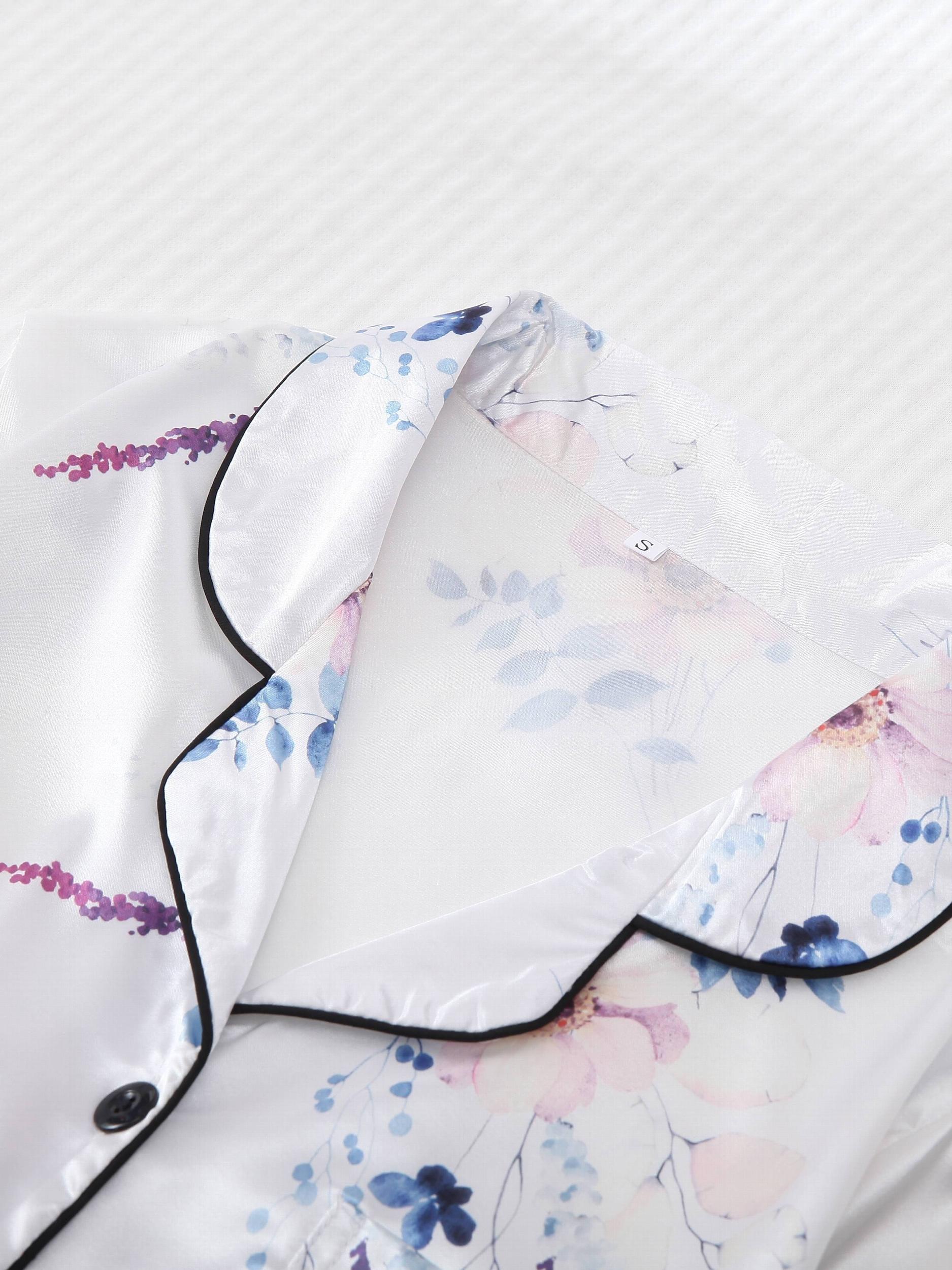 Floral Print Pajamas Set Short Sleeve Top & Bow Shorts PJ Set