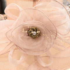 Mesh Flower Decor Derby Hat Organza Sun Hat Church Hat For Wedding Bridal