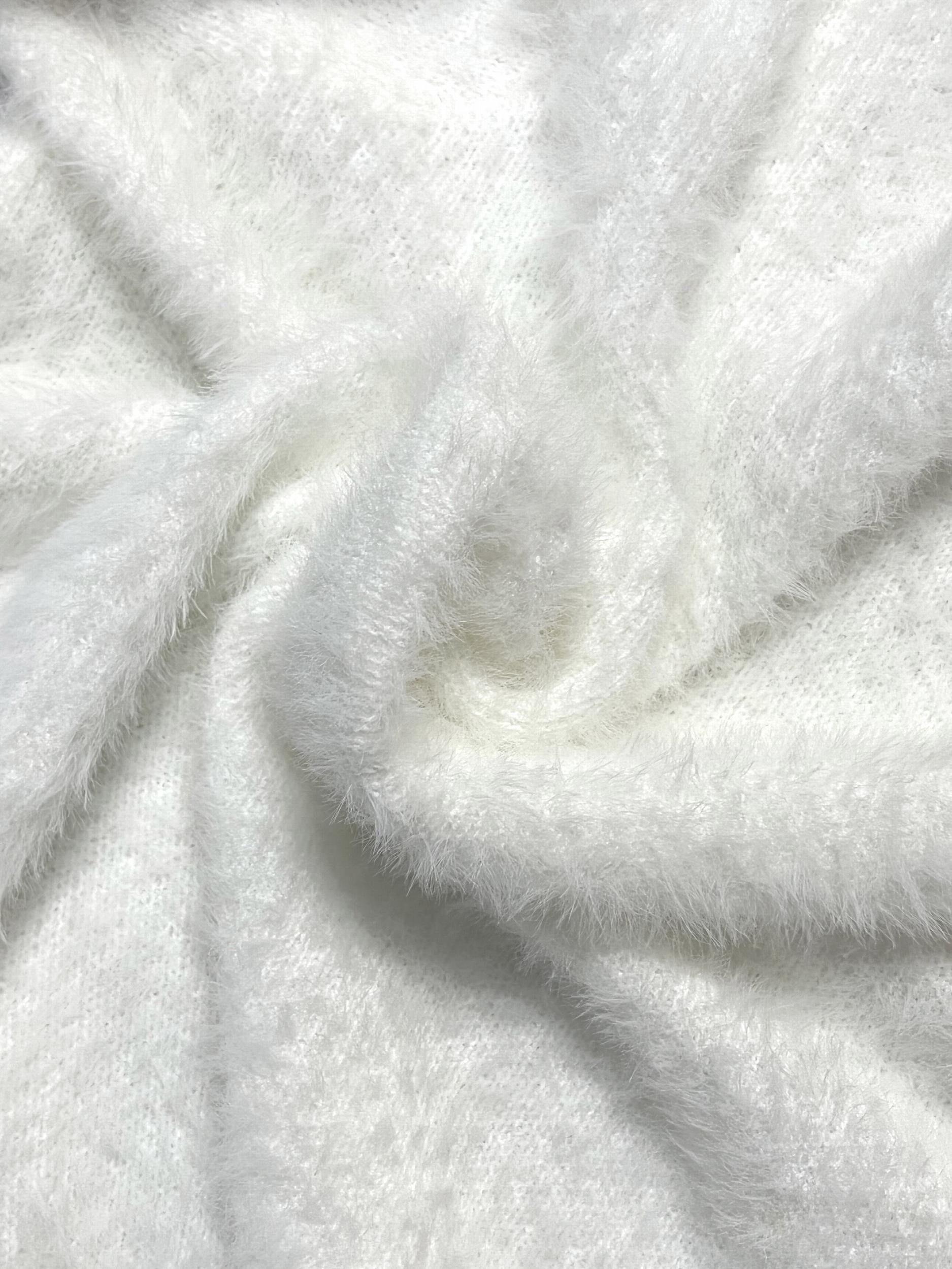 Solid Eyelash V-Neck Sweater Long Sleeve Jumper