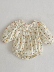 Floral Doll Collar Puffy Sleeve Romper for Baby Girls