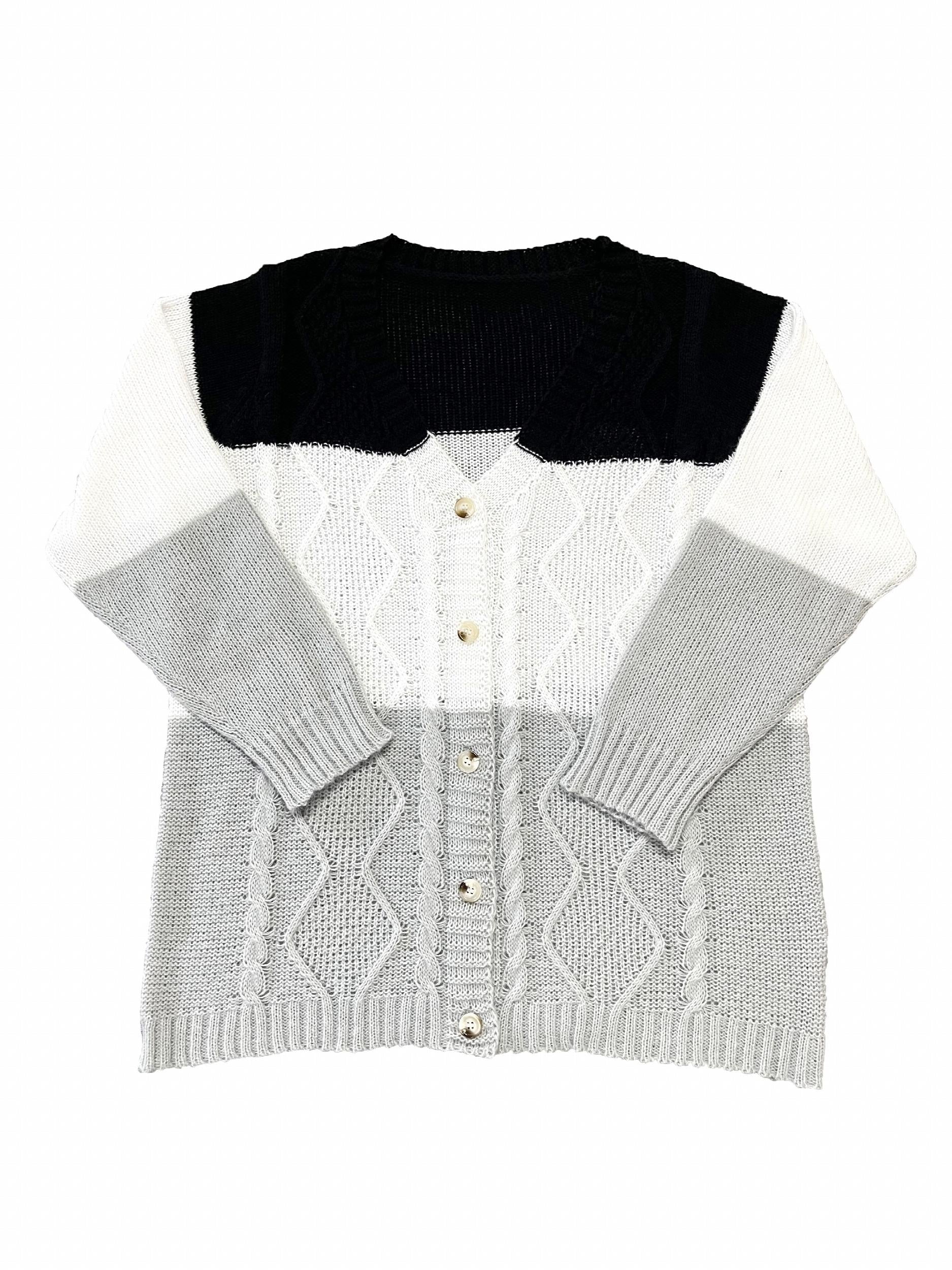 Colorblock Button Up Cardigan Long Sleeve