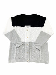Colorblock Button Up Cardigan Long Sleeve