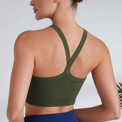 Crisscross Beauty Back Sports Bra Ribbed Solid Fitness Bra