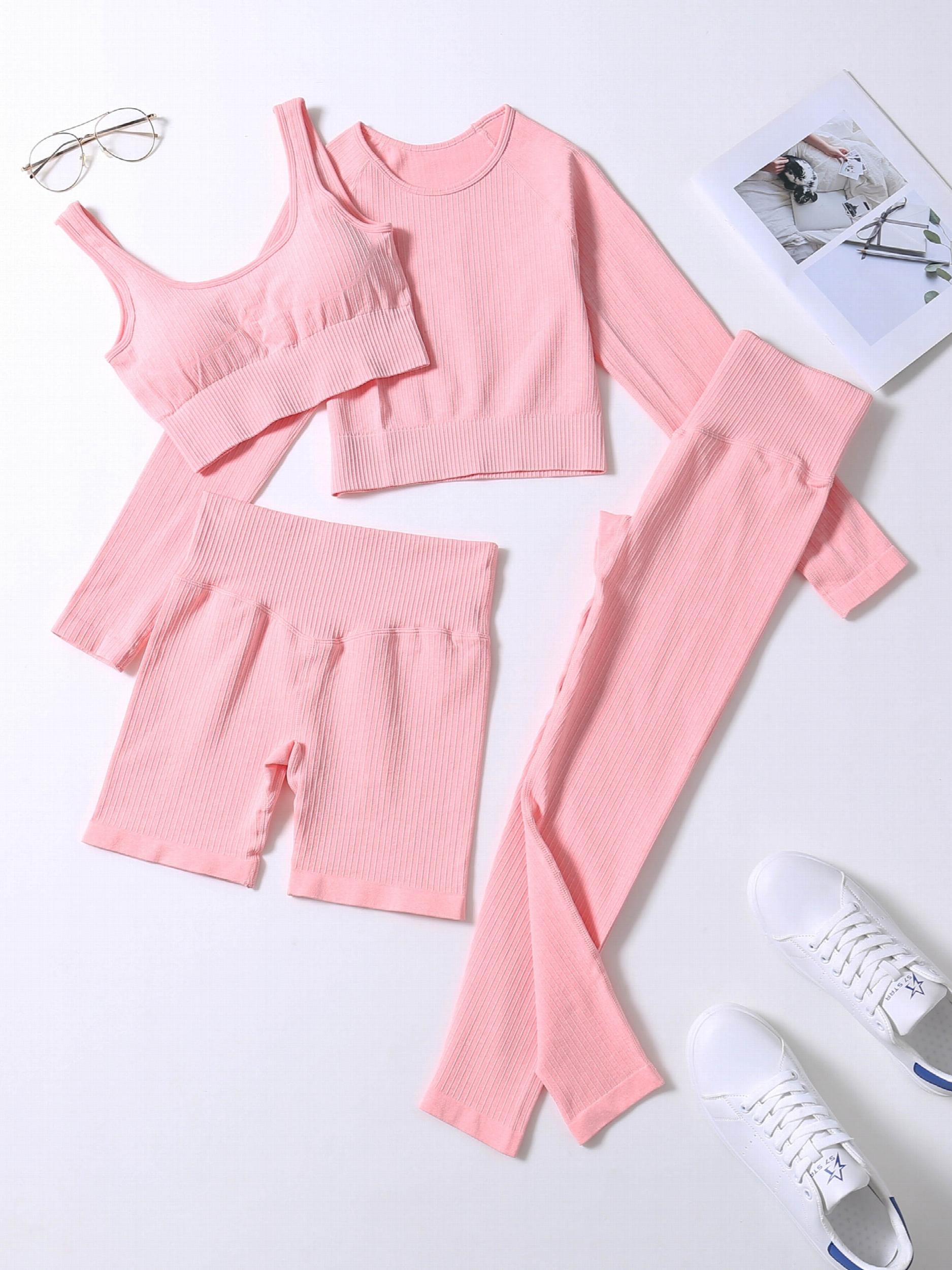 Women's 4 Piece Yoga Set High Waist Leggings & Quick Dry Cropped Top