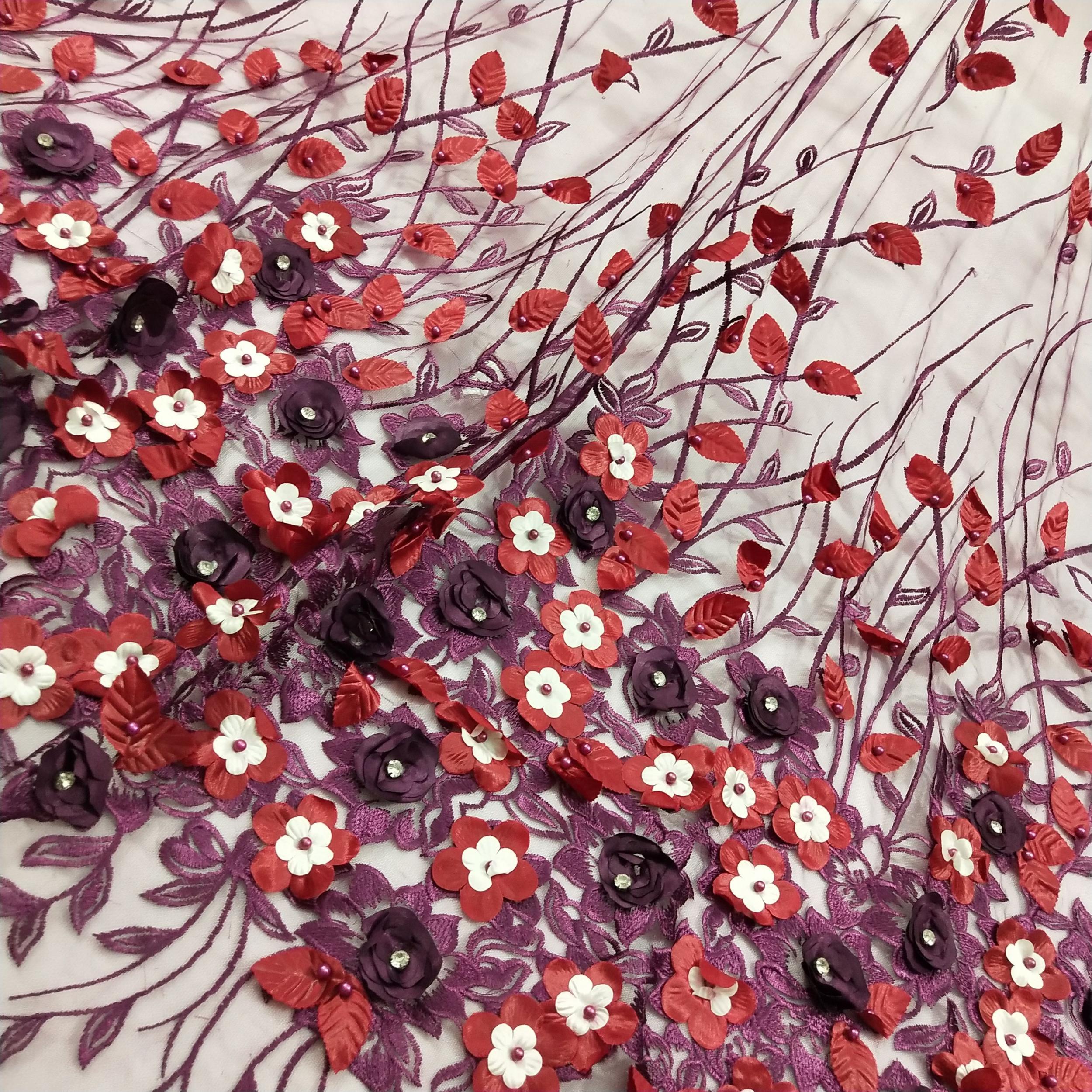 1pc Florals Rhinestones Lace Applique Pearls Embroidery Couture Net Lace Fabrics