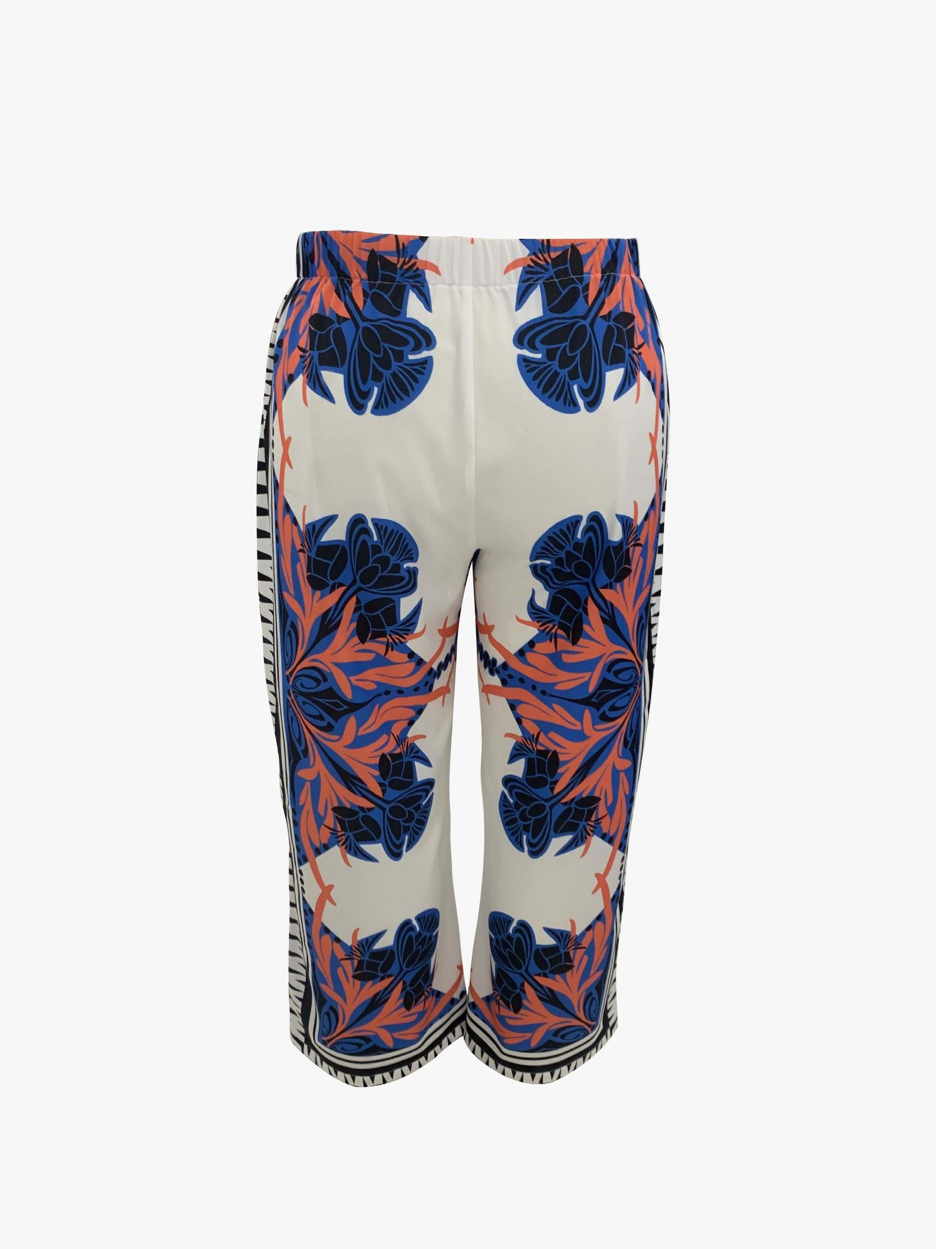Women's Plus Leaf & Scarf Print Shirt & Pants Outfit Set