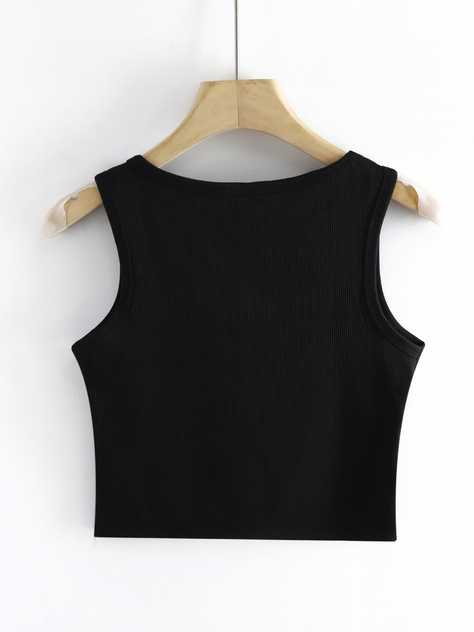 Rhinestone Letter Crop Tank Top Basic Stretch Summer Gym Yoga Tank Top