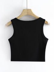 Rhinestone Letter Crop Tank Top Basic Stretch Summer Gym Yoga Tank Top