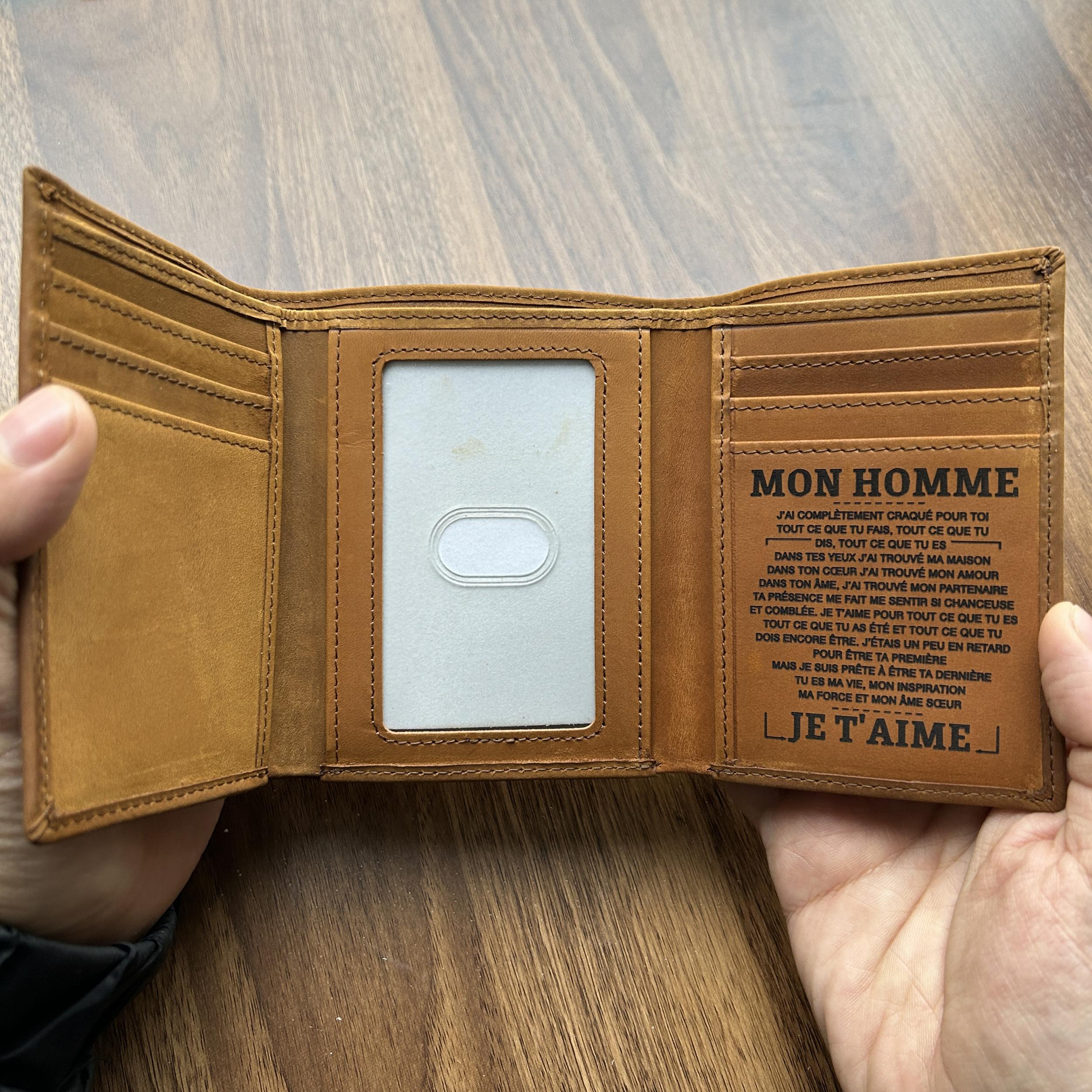 Trifold Leather Wallet for Men Christmas Gift Love From Wife