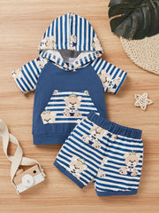 2pcs Baby Boys Elephant Print Hoodie & Shorts Set