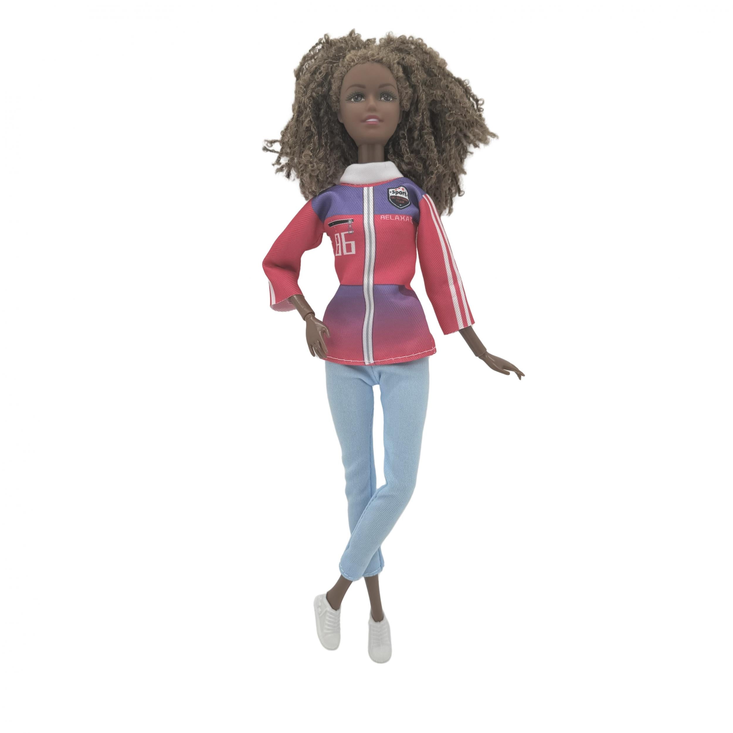 30Cm Curly Hair Doll Play 66 Sports Collection African Doll Outfit Shoes