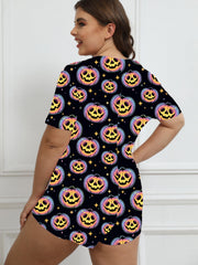 Halloween Pumpkin Print Short Sleeve Lounge Romper