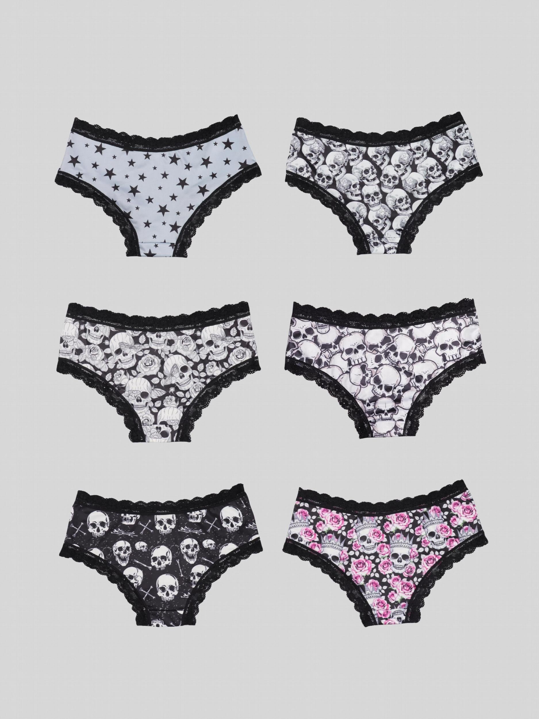 6pcs Lace Hipster Panties Skull & Floral Print Women's Lingerie