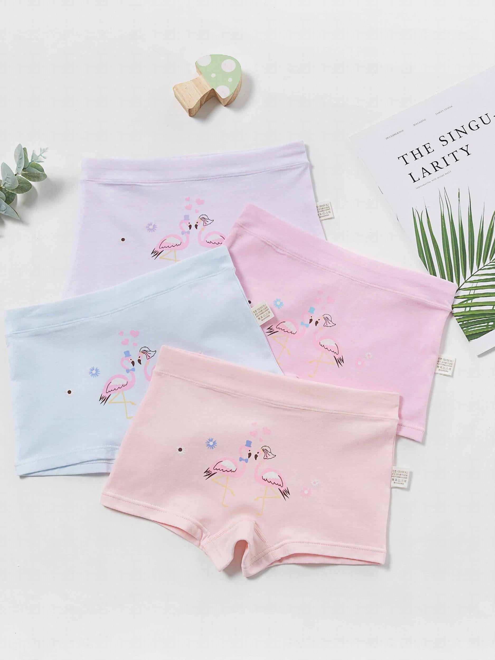 4pcs Flamingo Print Girl's Boxer Briefs Elastic Waist Shorts