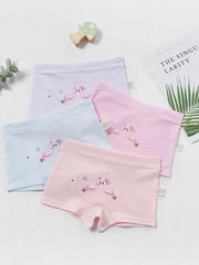 4pcs Flamingo Print Girl's Boxer Briefs Elastic Waist Shorts