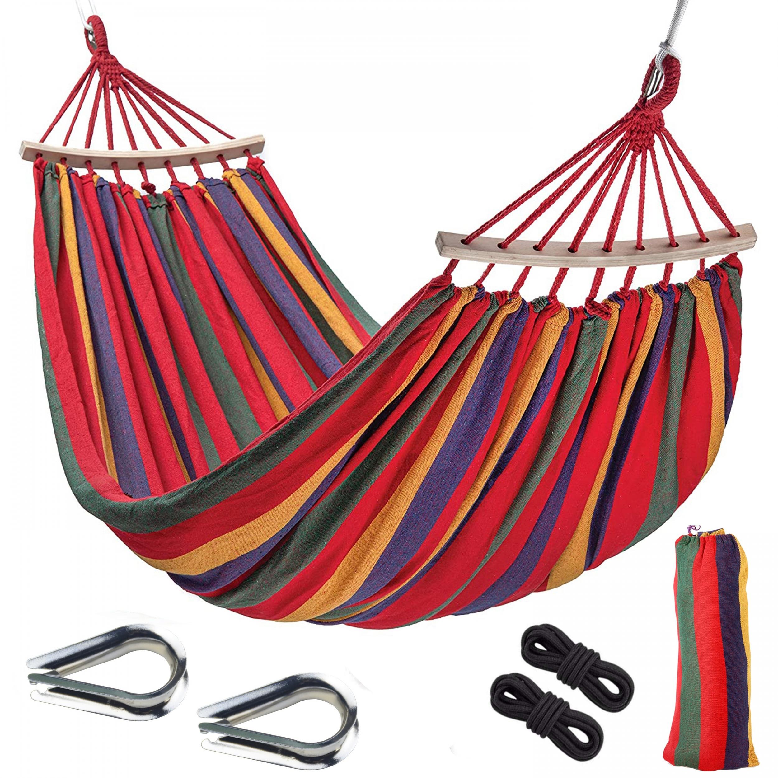 Colorful Stripe Double Hammock with Spreader Bar & Storage Bag