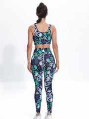 Skull Graphic Yoga Set Sports Crop Top & High Waist Leggings Outfit