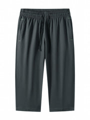 Men's Cropped Pants w/ Zipper Pocket & Elastic Waist Drawstring