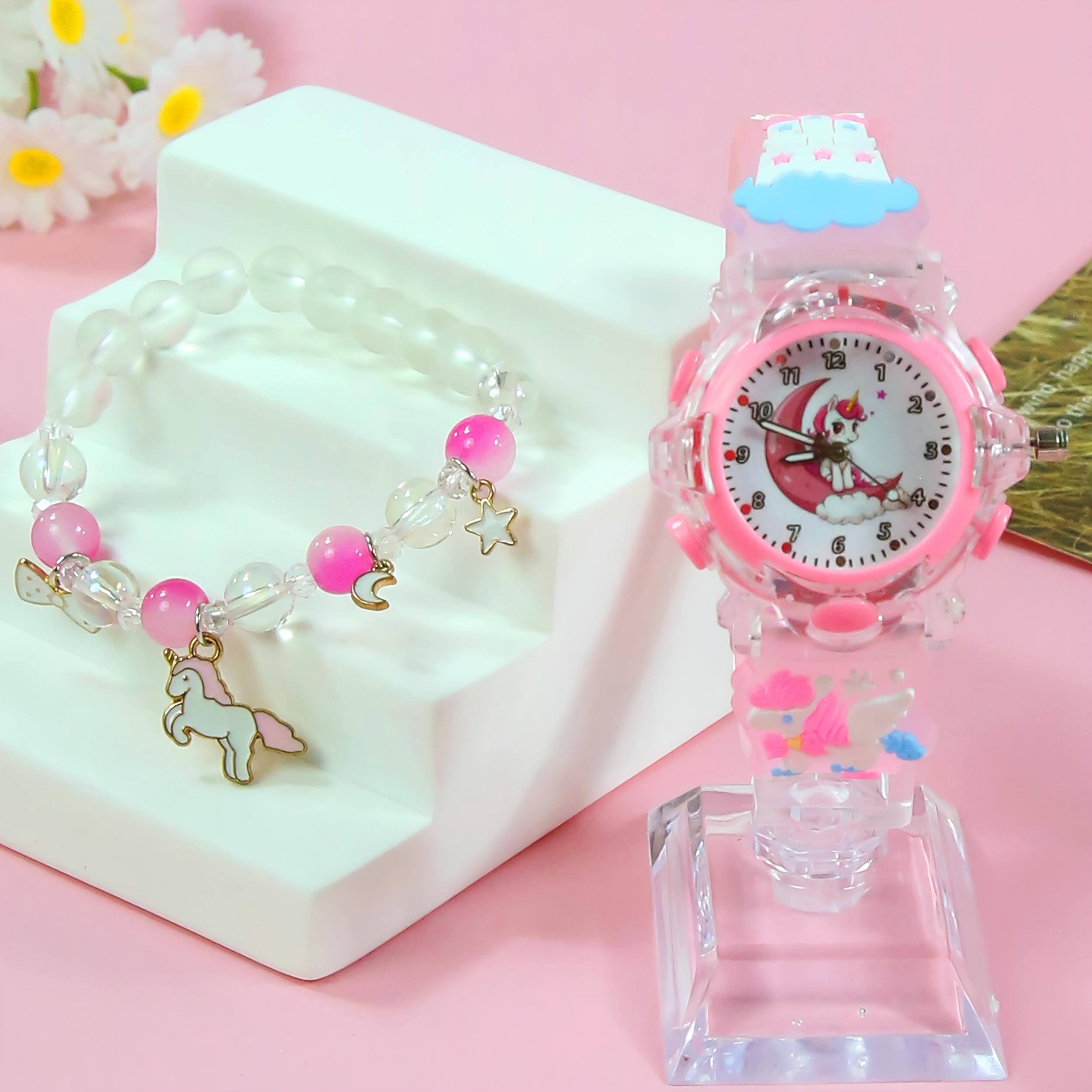 2pcs Unicorn Quartz Watch Set European American Sweet Style LED Night Light