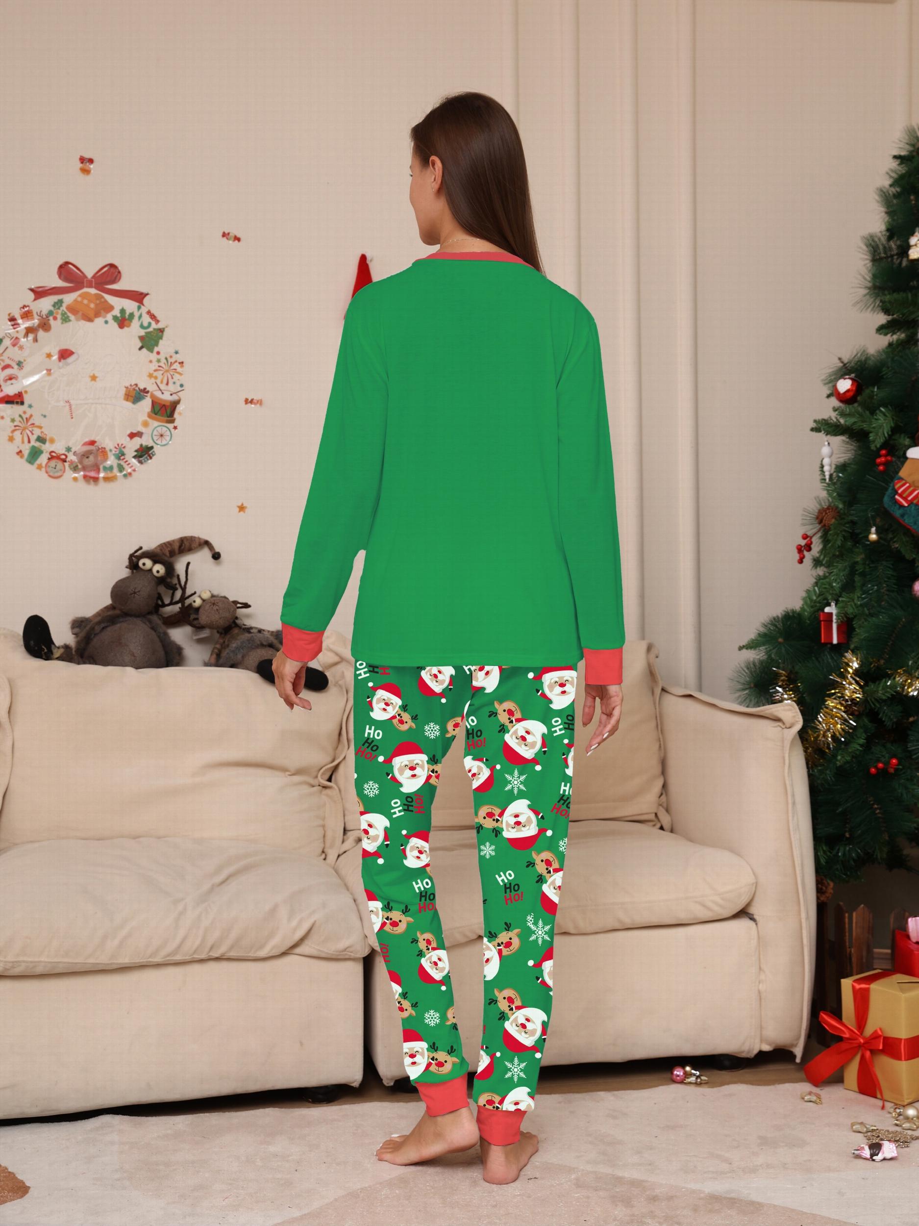 Christmas Print Pajama Set Long Sleeve Top & Pants Women's Sleepwear