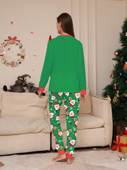 Christmas Print Pajama Set Long Sleeve Top & Pants Women's Sleepwear