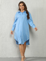 Solid Button Up Long Sleeve Collar Shirt Dress