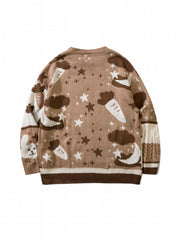 Cartoon Rabbit Pattern Knitted Sweater Men's Casual Warm Pullover