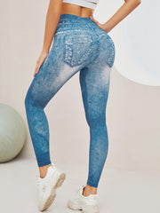 Denim Print Seamless Yoga Leggings High Waist High Stretch Outwear Sports Tights