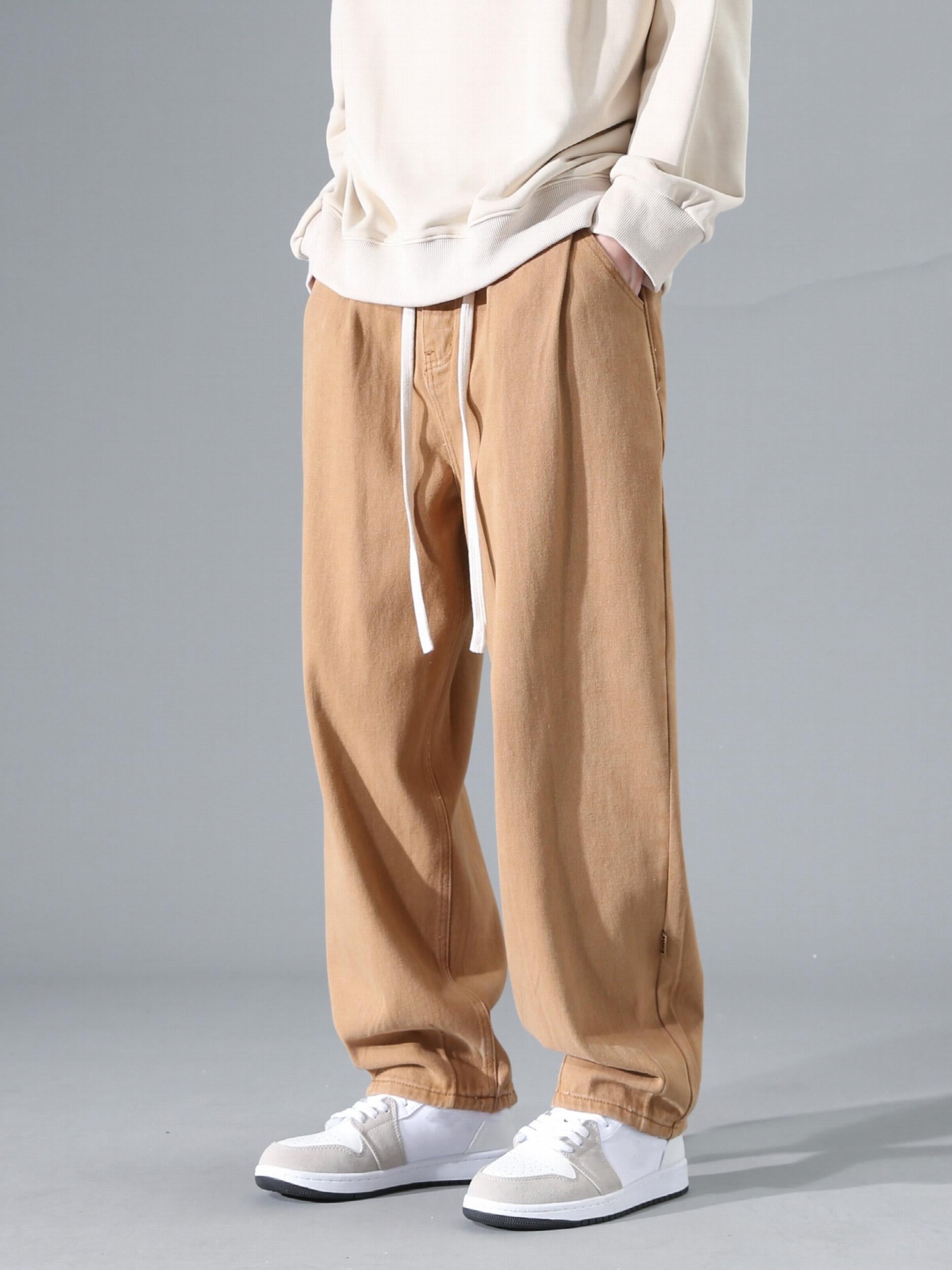 Men's Solid Joggers Pockets Active Drawstring Trousers
