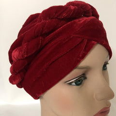 Velvet Braided Turban Cap Head Wrap Elastic Bonnet Chemo Hats