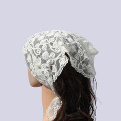 Vintage Lace Triangle Scarf Solid Wave Sun Embroidery Mantilla Head Covering