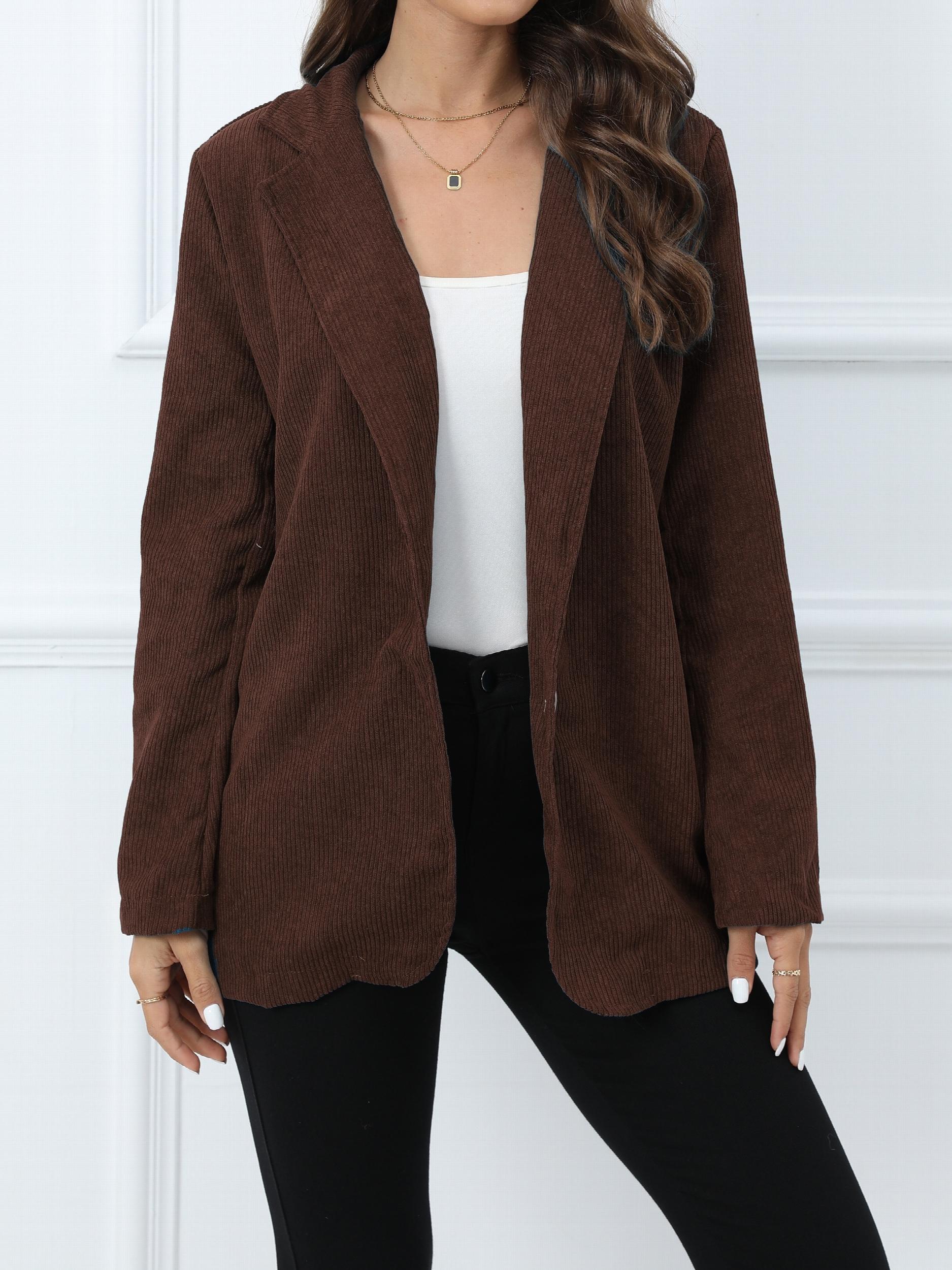 Corduroy Slim Blazer Coat Casual Solid Long Sleeve Loose Fall Winter Blazer