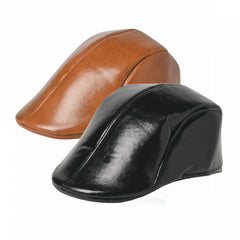 Men's Leather Beret Outdoor Street Solid Hat Vintage Newsboy Hat
