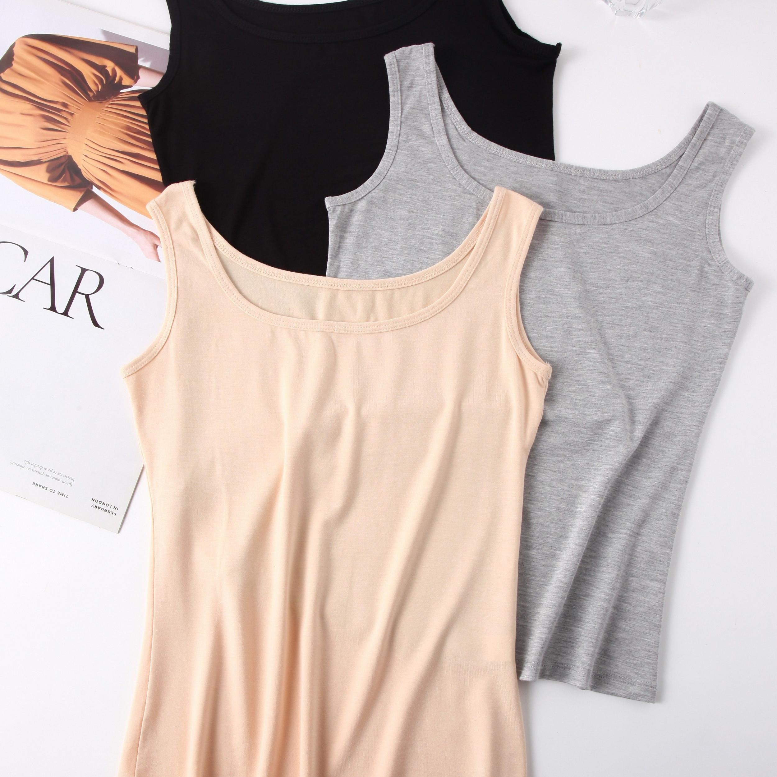 3pcs Solid Crew Neck Sleeveless Tank Tops Women's Lingerie