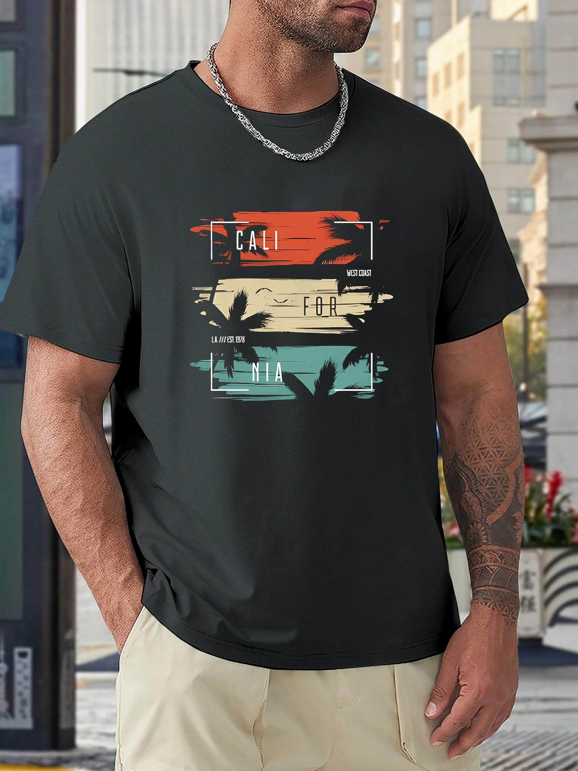 California Block Pattern Print Men's Sports T-shirt