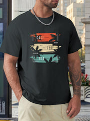 California Block Pattern Print Men's Sports T-shirt