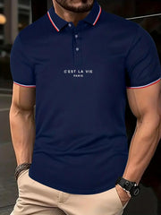 Men's C'est La Vie Print Shirt Active Stretch Button Up Short Sleeve