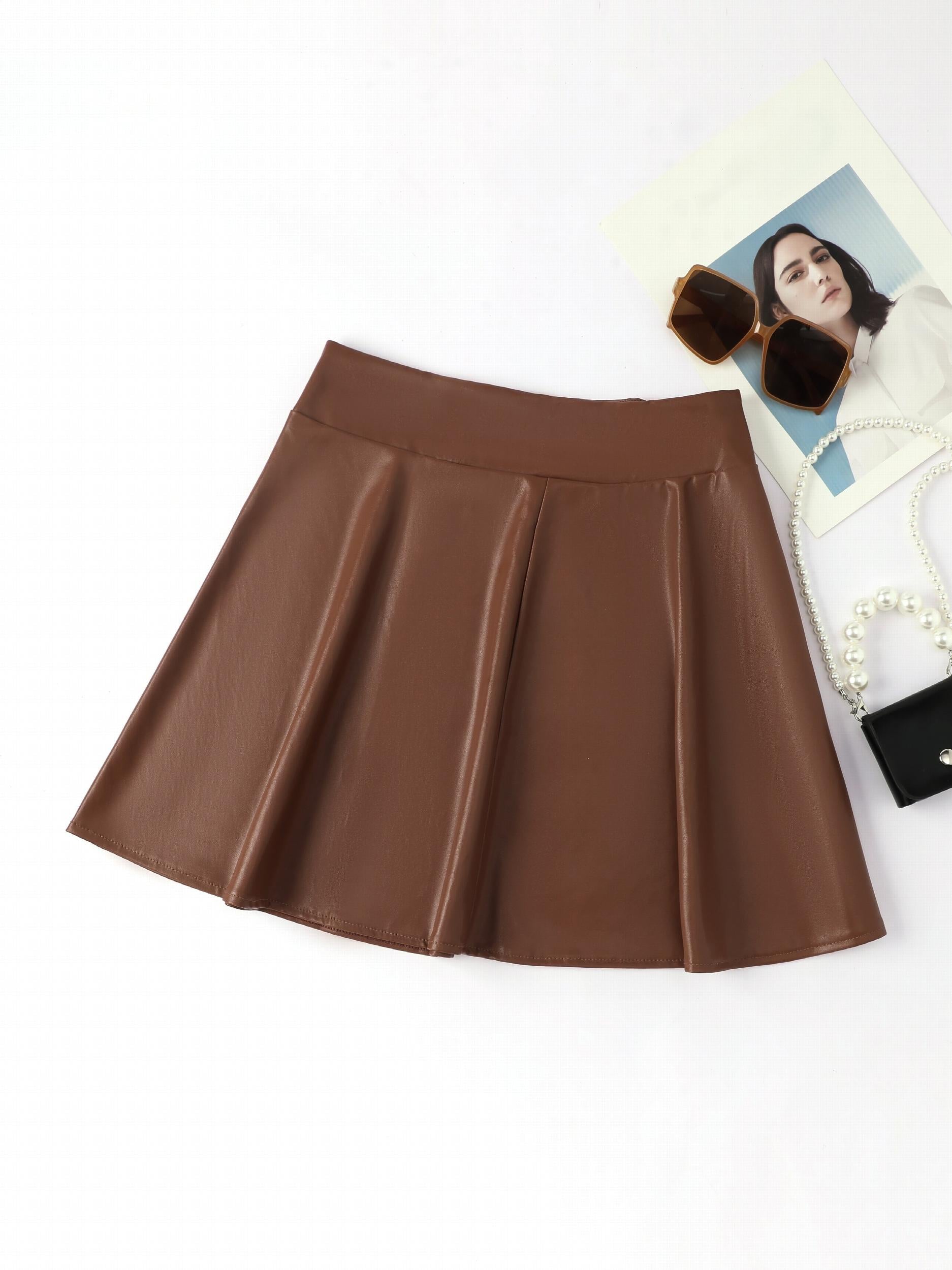 Solid High Waist Mini Skirt Sexy Skater Skirt Women's Clothing